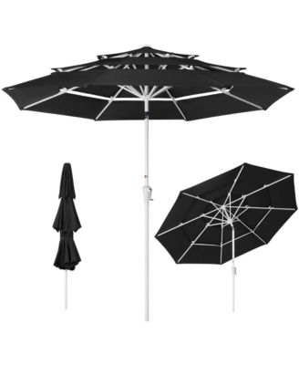 10ft 3-Tier Patio Umbrella White Pole, Outdoor Market Umbrella Steel Pole