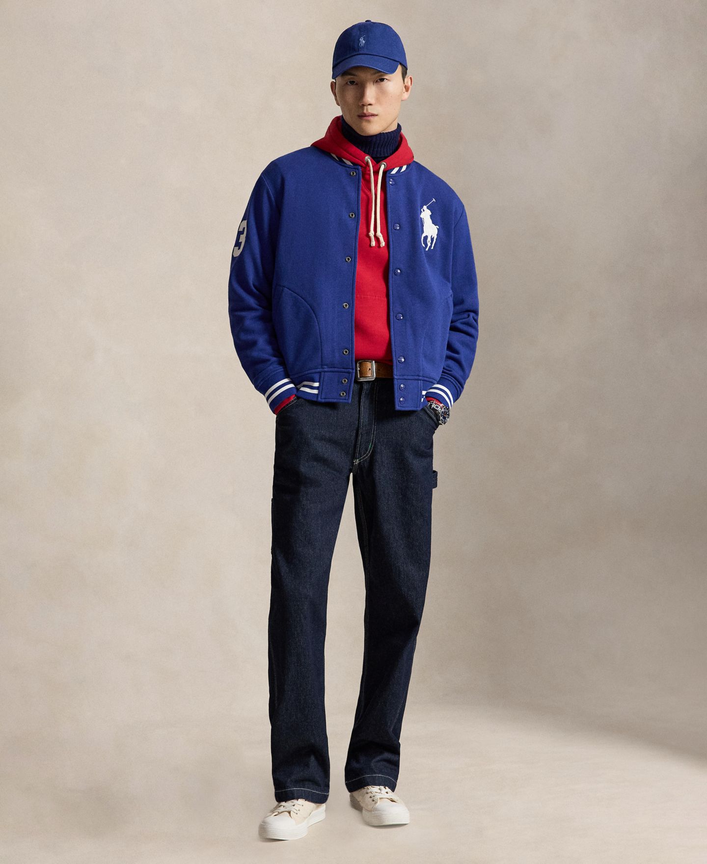 Мужская куртка Polo Ralph Lauren Big Pony Fleece Baseball, цвет: Синий / Белый — фото 2