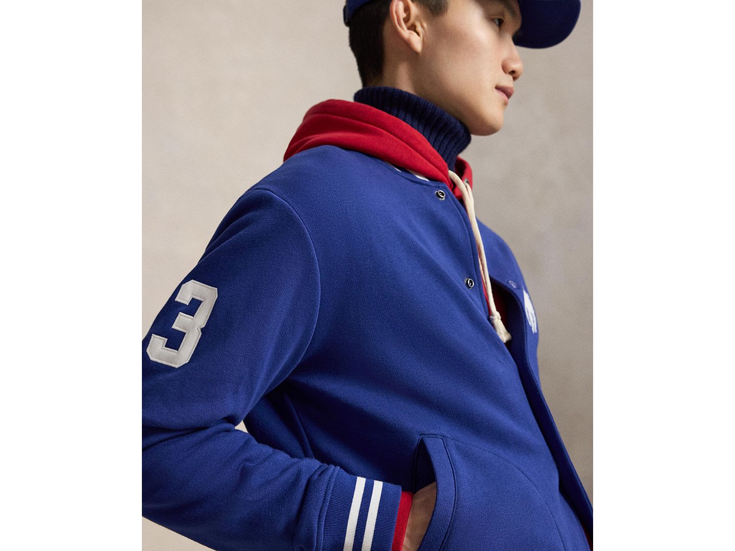 Мужская куртка Polo Ralph Lauren Big Pony Fleece Baseball, цвет: Синий / Белый — фото 3