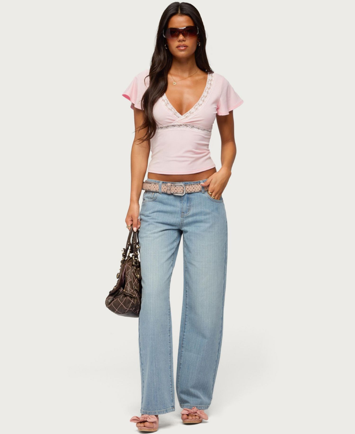 Womens Yvetta Lacey Flutter Sleeve Top