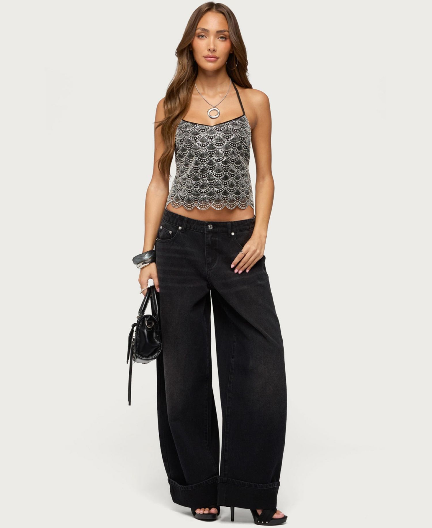 Women's Naira Beaded Metallic Halter Top