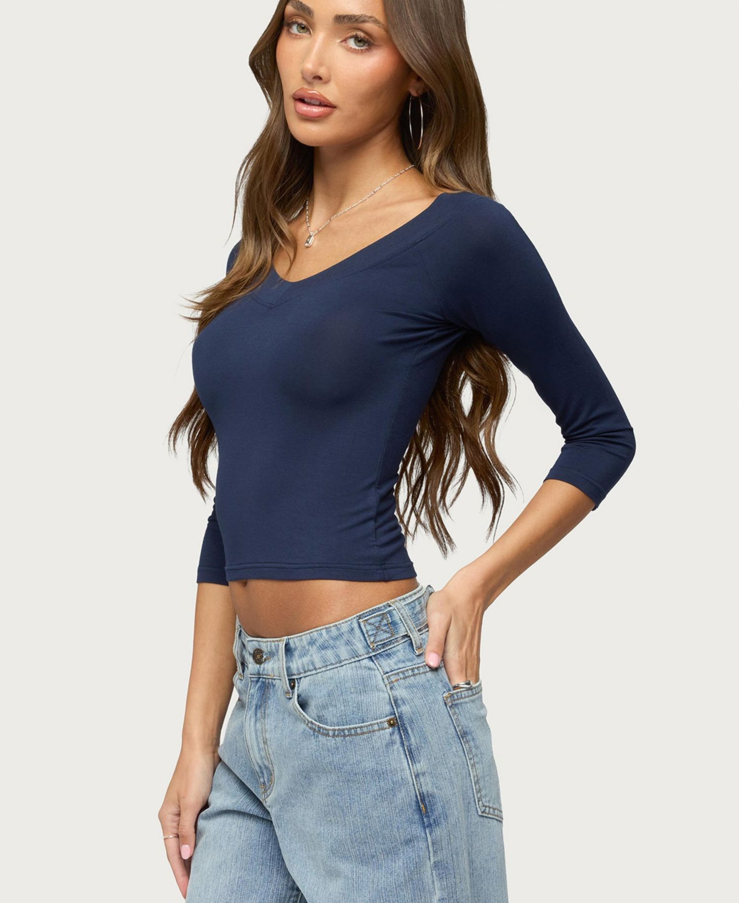 Women's Cecilie Cropped V-Neck 3/4-Sleeve Top