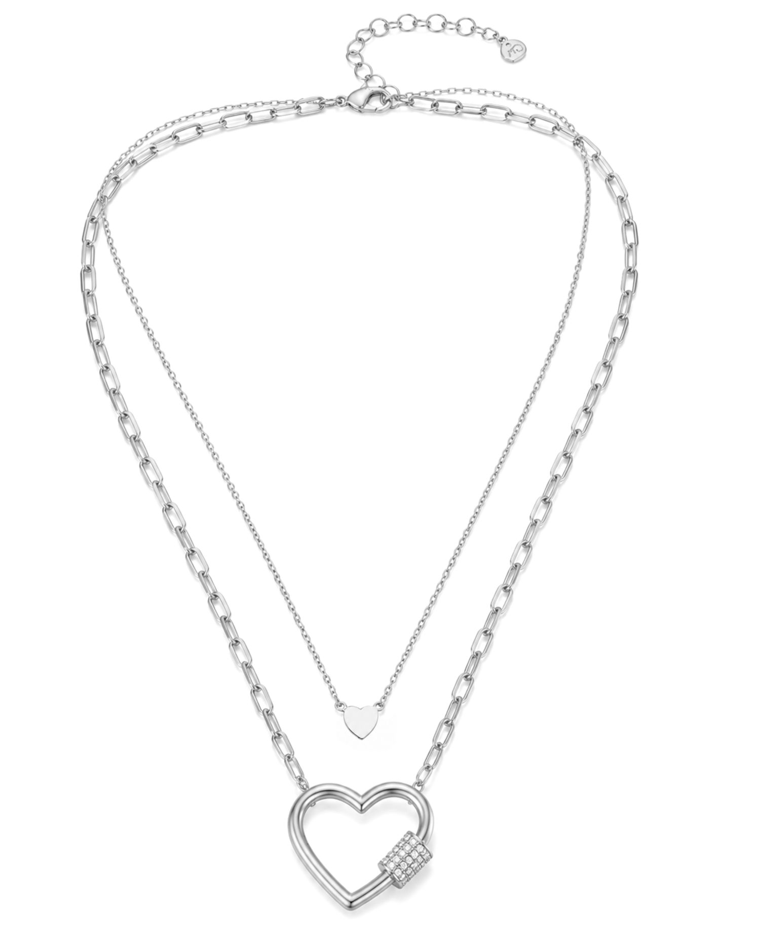 Cubic Zirconia Double Layered Strand Heart Necklace
