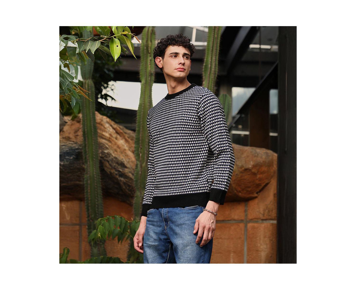 Men's Contrast-Jacquard Knit Pullover Sweater