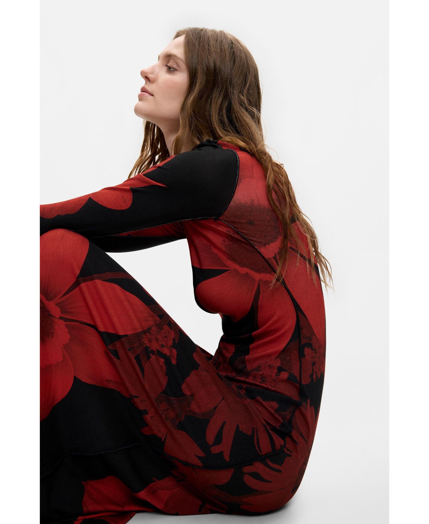 Женское платье Desigual Long-Sleeve Floral-Print Mock Neck Midi, цвет: Чёрный — фото 4