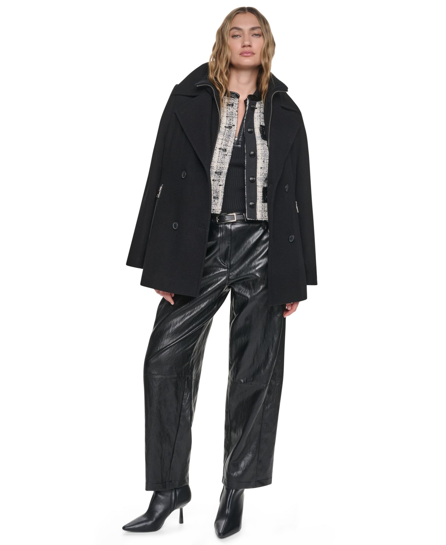 Women's Double-Breasted Long-Sleeve Wool-Blend Peacoat