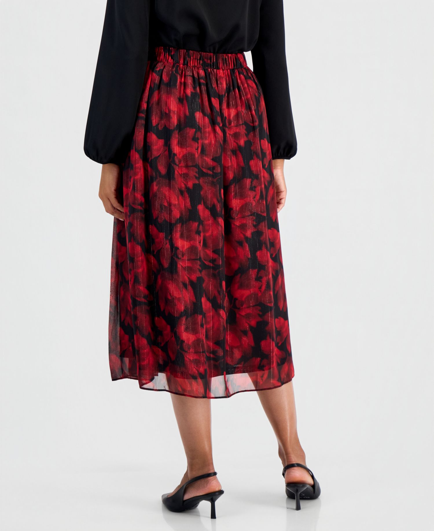 Petite Pleated Midi Lined Chiffon Skirt