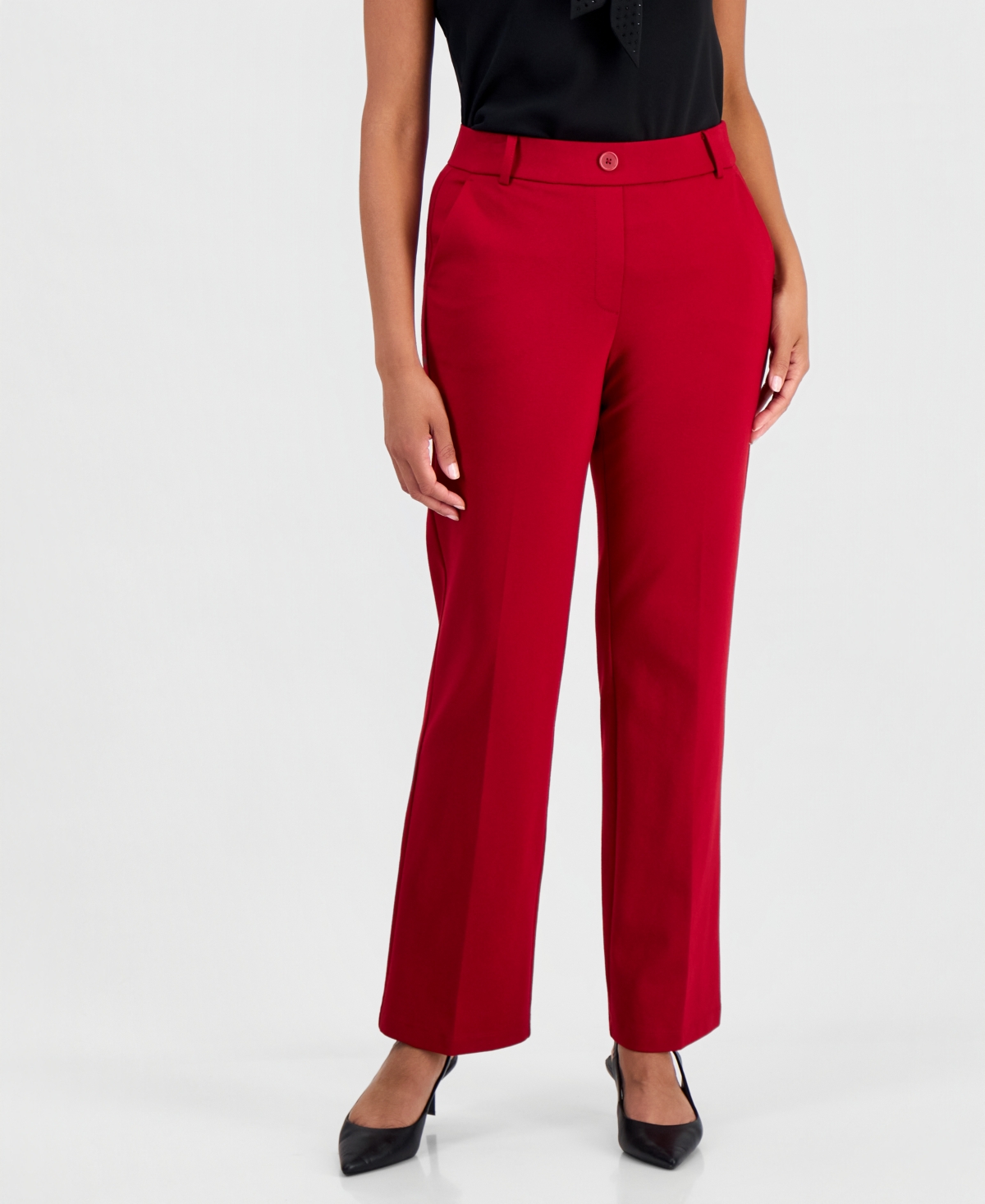 Kasper Petite Modern Compression Slim-leg Pants In Fire Red