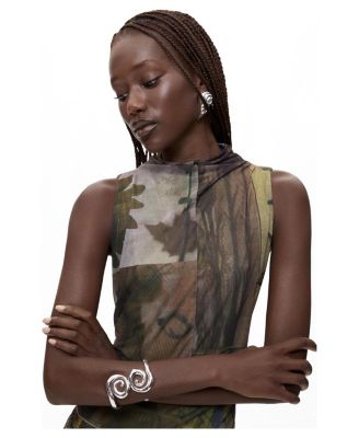 Women's Asymmetrical Sleeveless Multicolored Abstract Print Dress