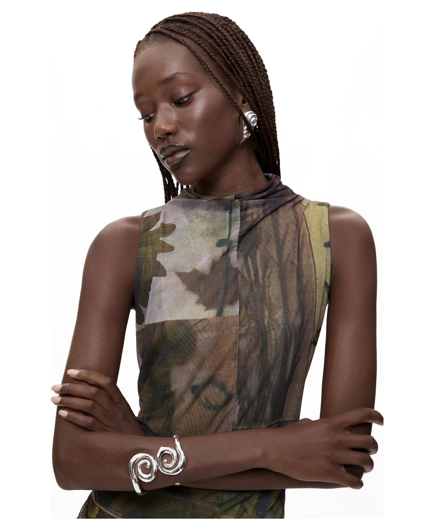 Женское платье Desigual Asymmetrical Sleeveless Multicolored Abstract Print, цвет: Зелёный — фото 1