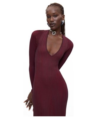 Women's Long-Sleeve Fitted Ribbed-Knit Sweater Dress