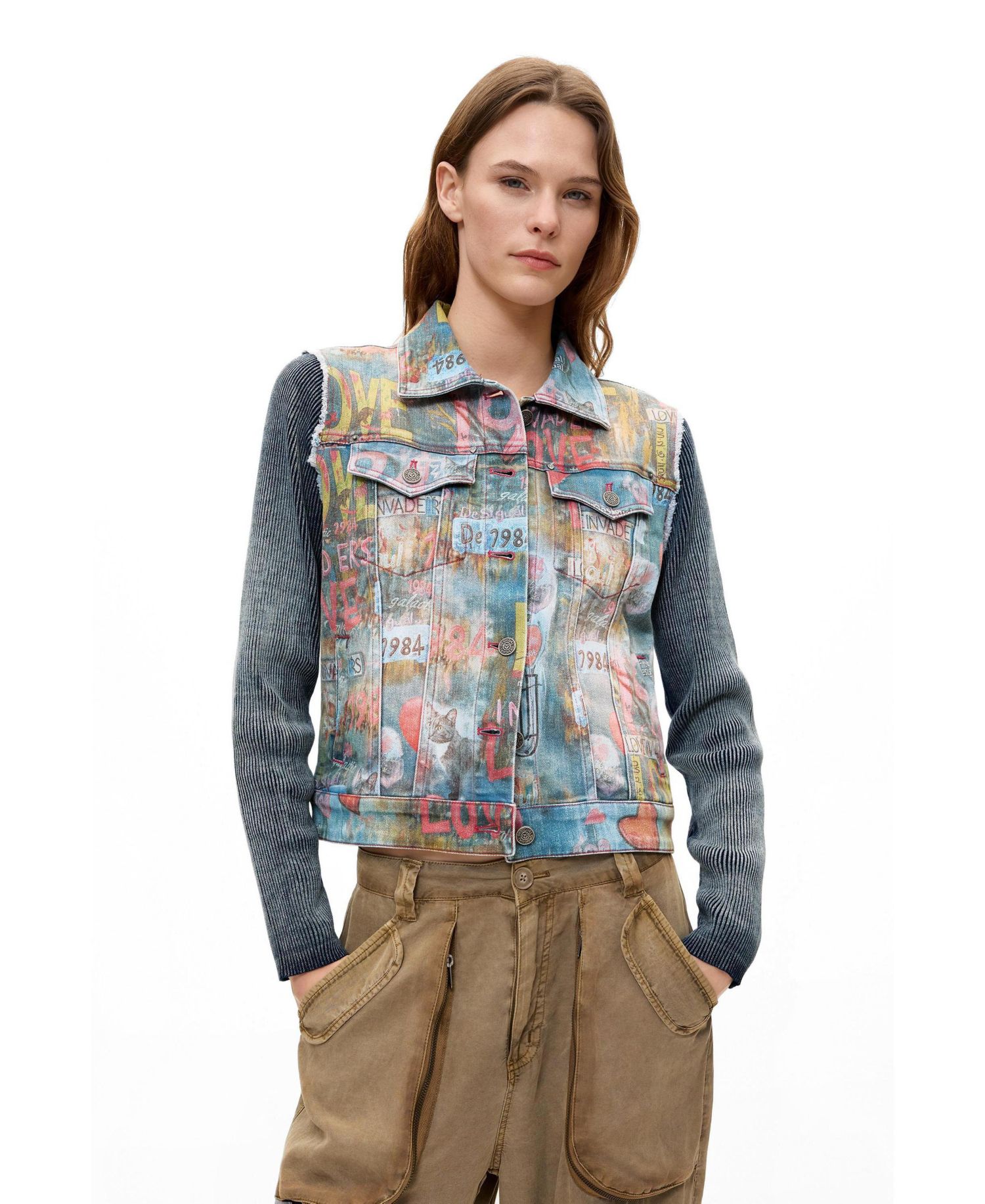 Women's Printed Short Denim Jacket