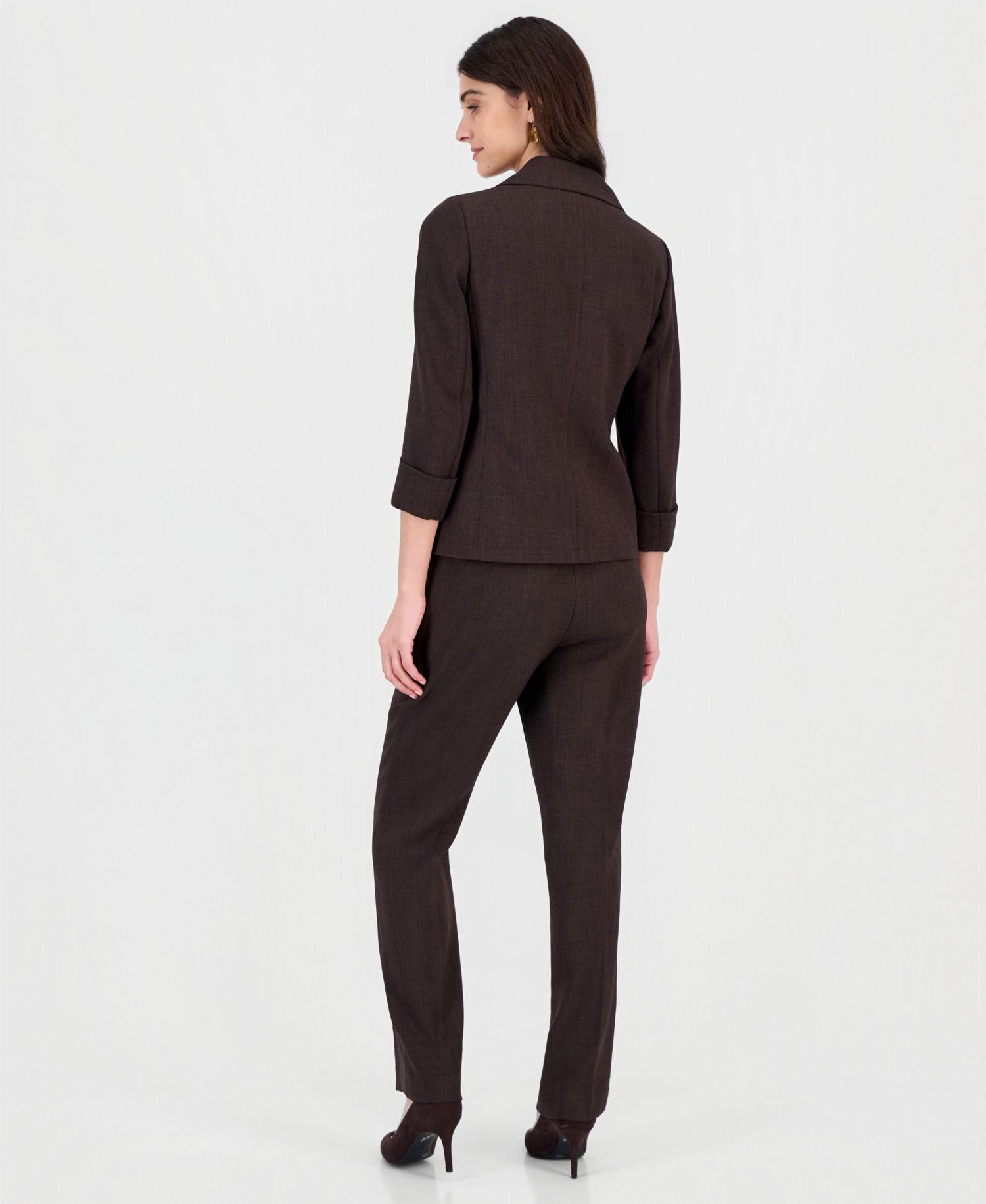 Women's 3/4 Sleeve Pebble Crepe Open Front Jacket with Zipper Pockets