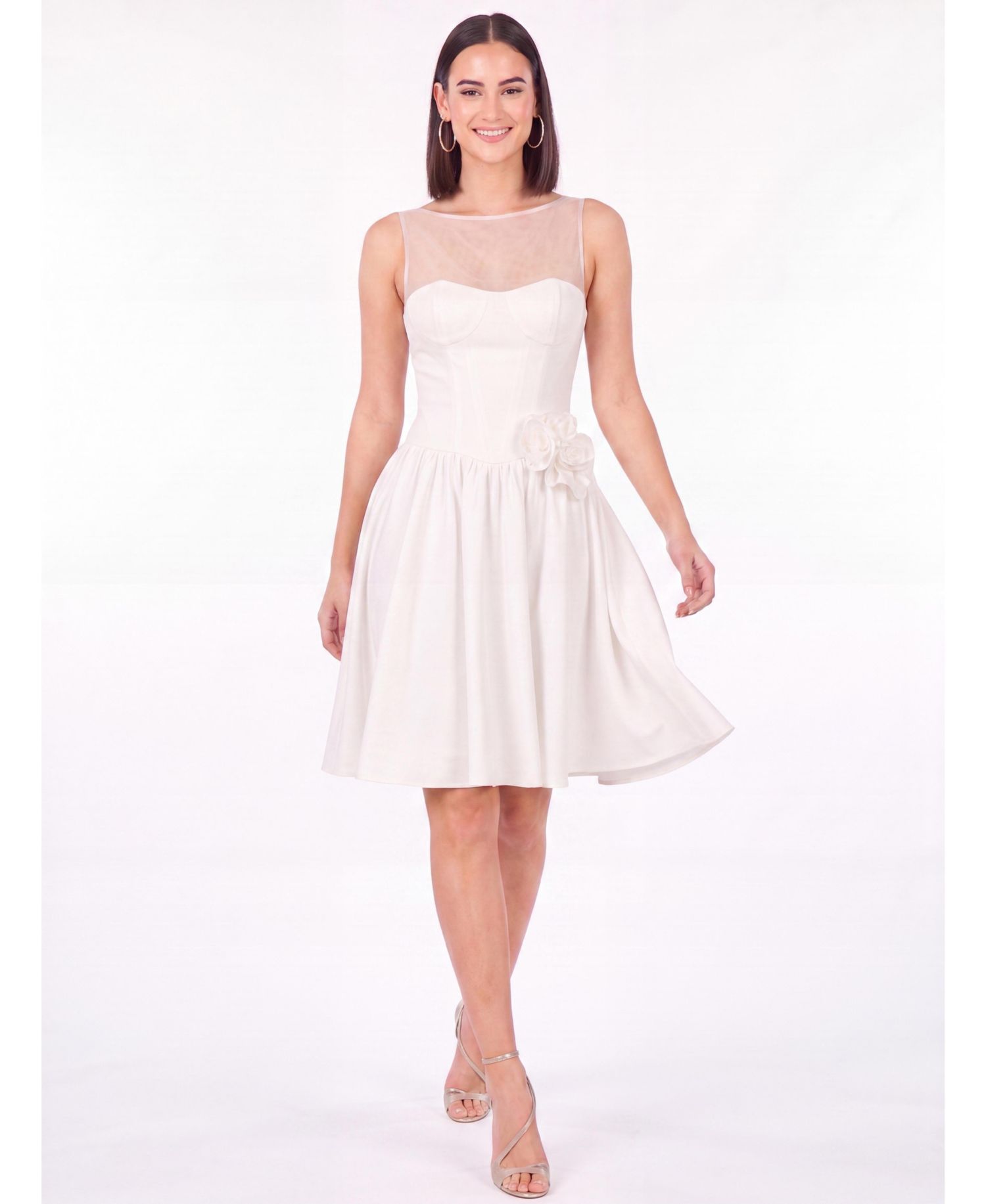 Women's Illusion Neck Bridal Midi Dress