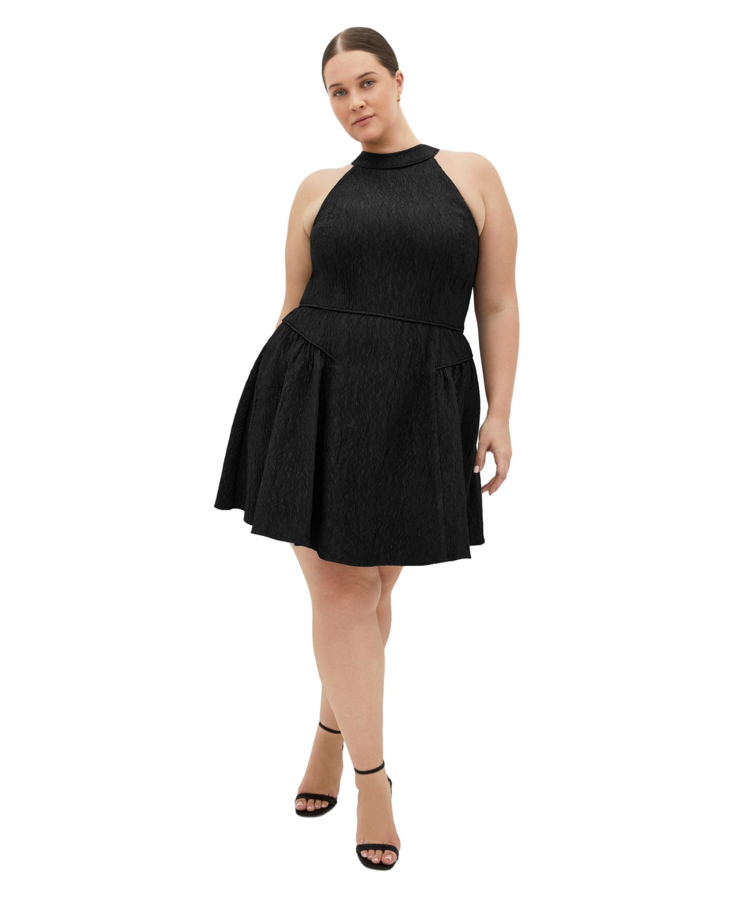 Женское платье CITY CHIC Plus Size Halter Jacquard Mini, цвет: Чёрный — фото 1