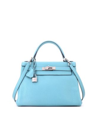 Kelly 28 Handbag Blue Clemence with Palladium Hardware