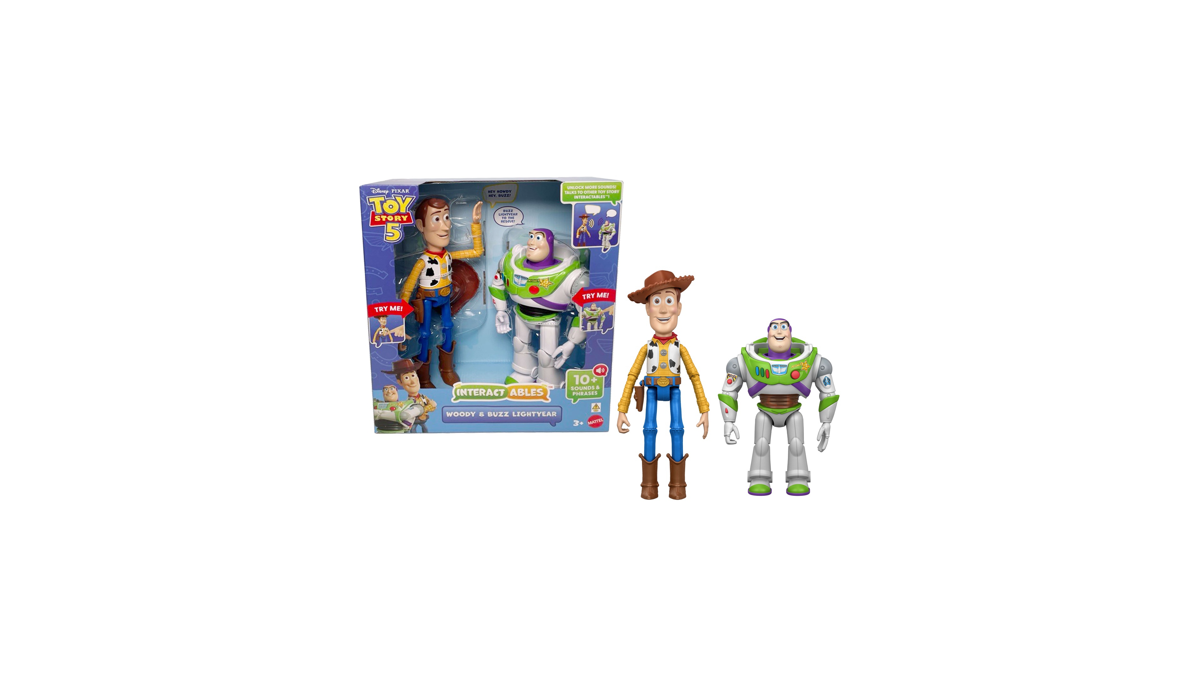 Toy Story Woody & Buzz Lightyear 12 Inch 2-Piece Interactables Figures, Ages 3+