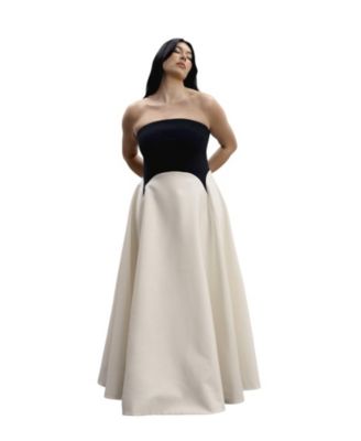 Women's Plus Size Strapless Color-Blocked Satin Gown