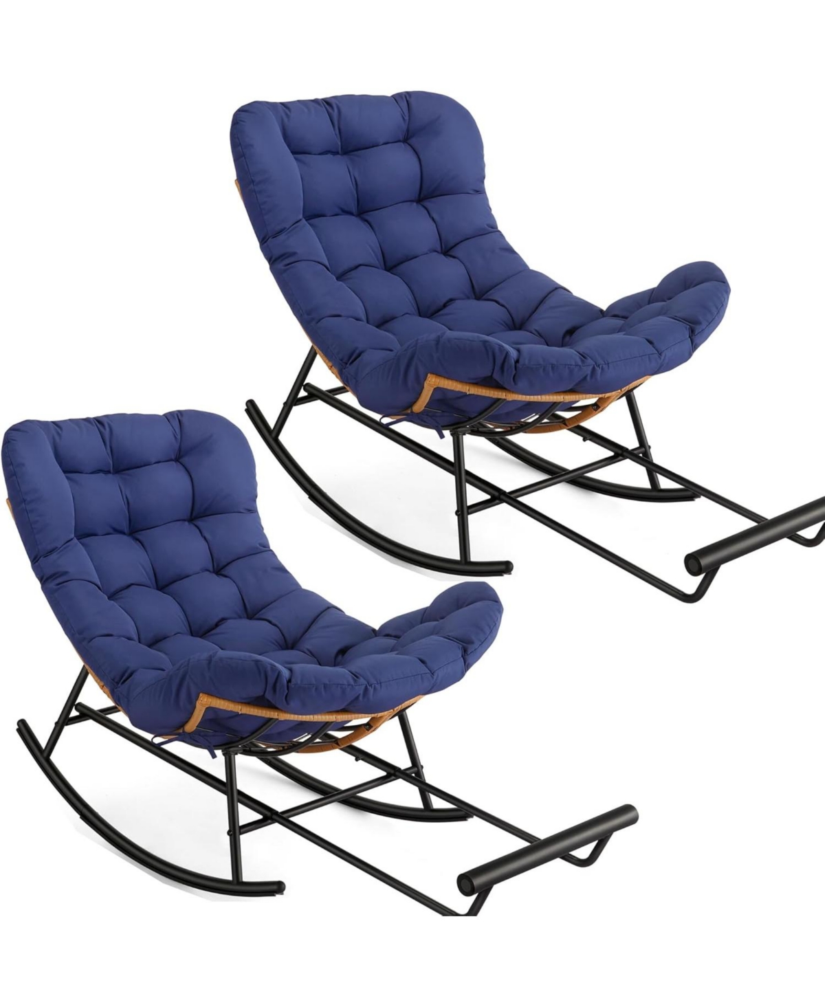 GarveeLife Set of 2 Papasan Rocking Chairs with Footrests, Cushioned Pe Rattan Rockers for Patio