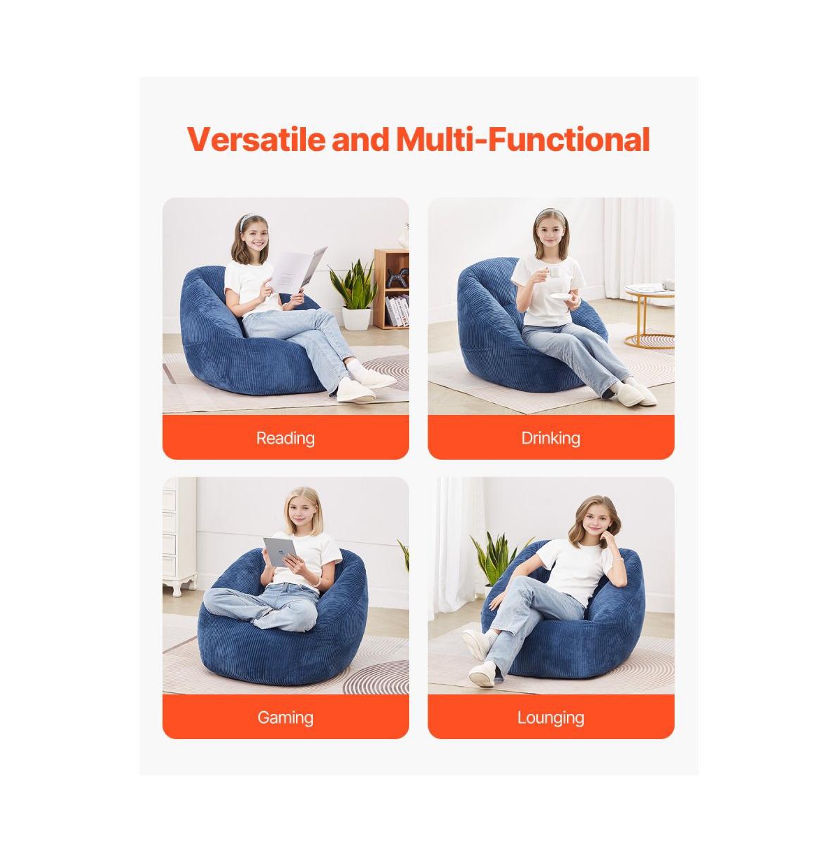 Slickblue 3 Foot Memory Foam Bean Bag Chair with Soft Teddy Velvet Cover