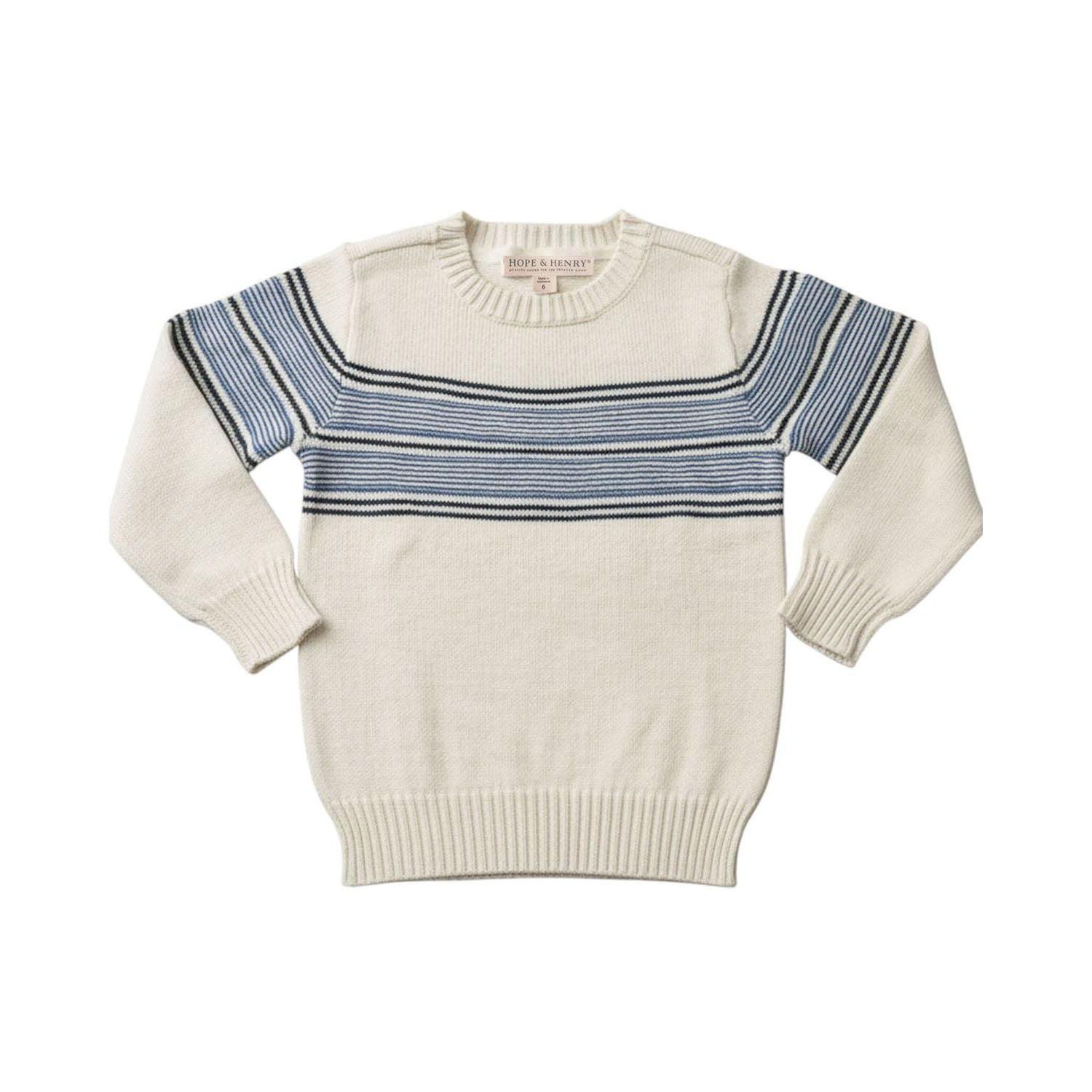 Hope and Henry Boy's Small to Xlarge Organic Striped Crew Neck Pullover Sweater
