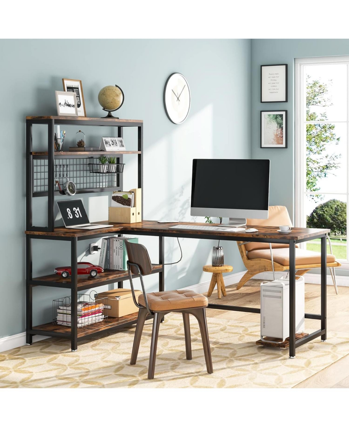 Tribesigns 55" L-Shape Computer Desk with Hutch