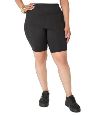 Plus Size High-Waisted Cell Phone Pocket Biker Shorts, 9" Inseam