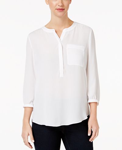 NYDJ Pleat Back Split Neck Blouse