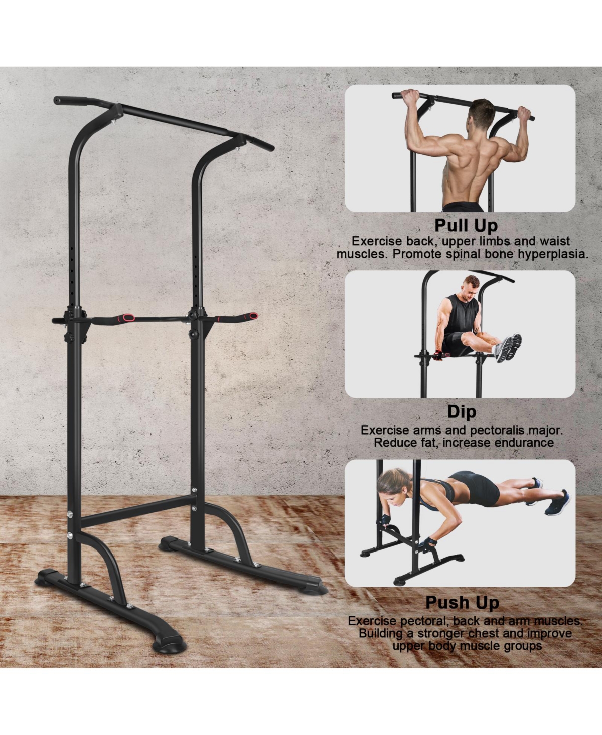 Sevorley Power Tower with Detachable Bench, Adjustable Pull Up Dip Station, Foldable Home Gym Strength Training Equipment