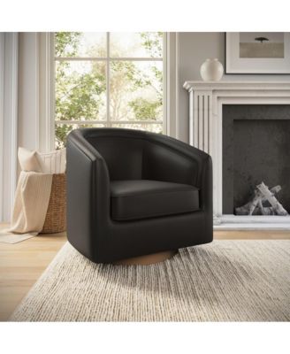 Della Club Style Barrel Accent Chair with 360 Degree Swivel Base and Sloped Armrests