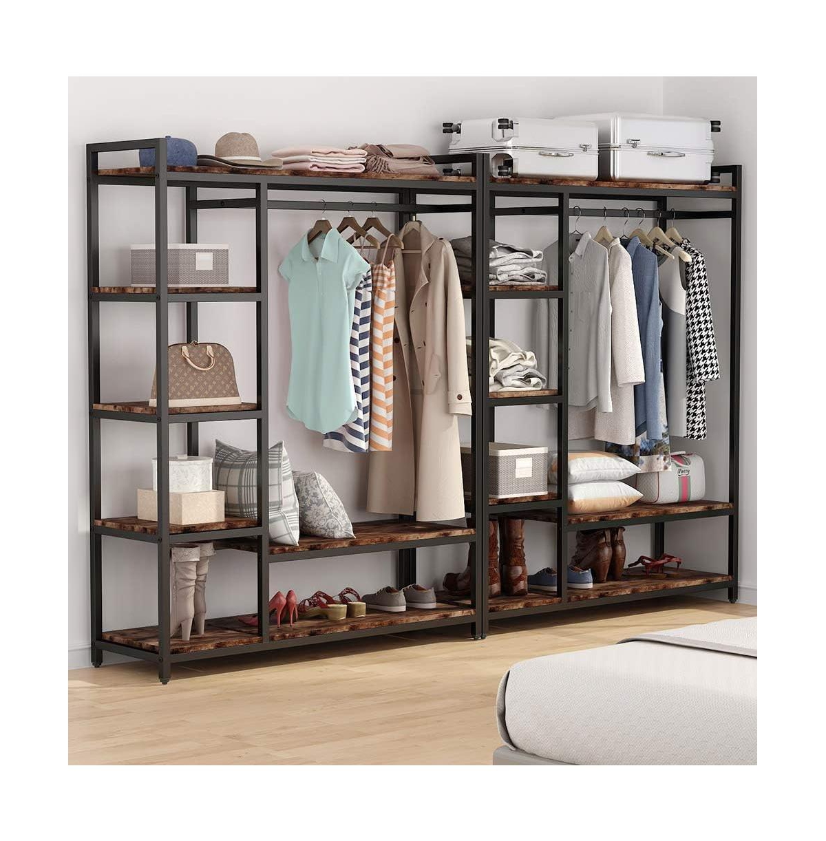 Tribesigns Heavy Duty Garment Rack with Shelves, Rustic