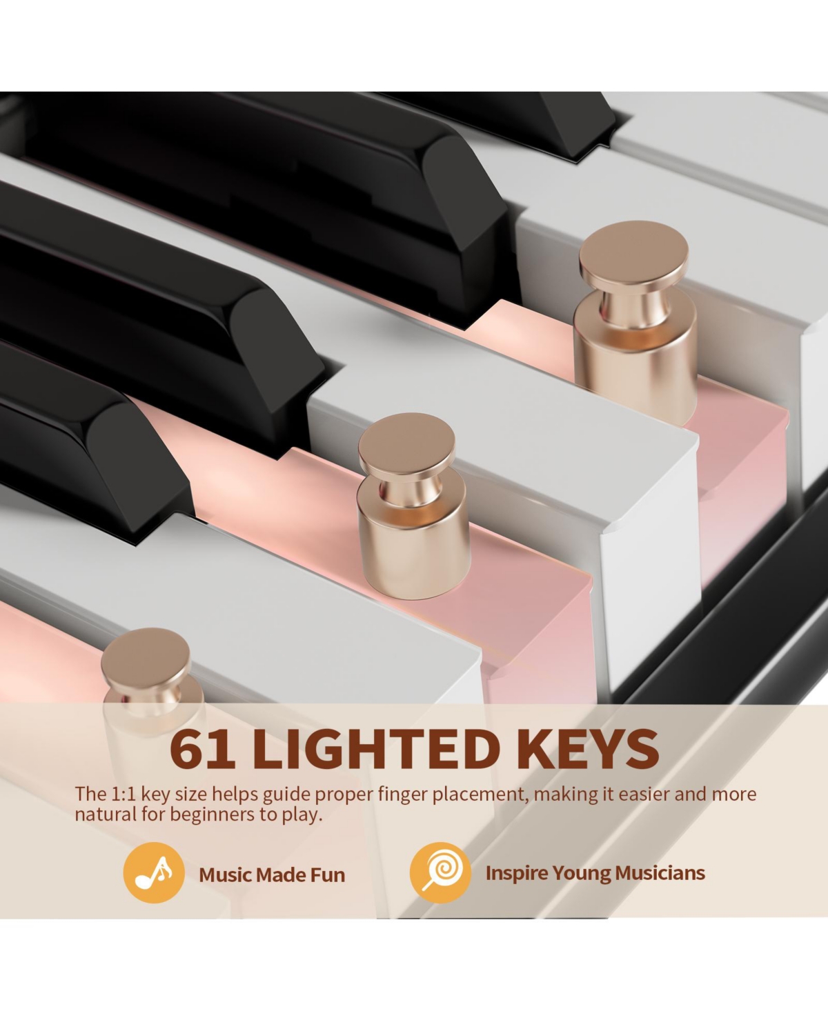Sugift 61-Key Lighted Electric Piano Keyboard for Beginners with Stand and Bench, Ages 6+