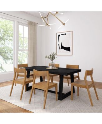 72" Classic Solid Wood Dining Table Set, Wirebrush, + 6 Chairs