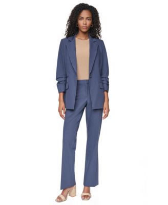 Women's Pinstripe Sleeve Blazer And Modern Pinstripe Straight-Leg Trousers