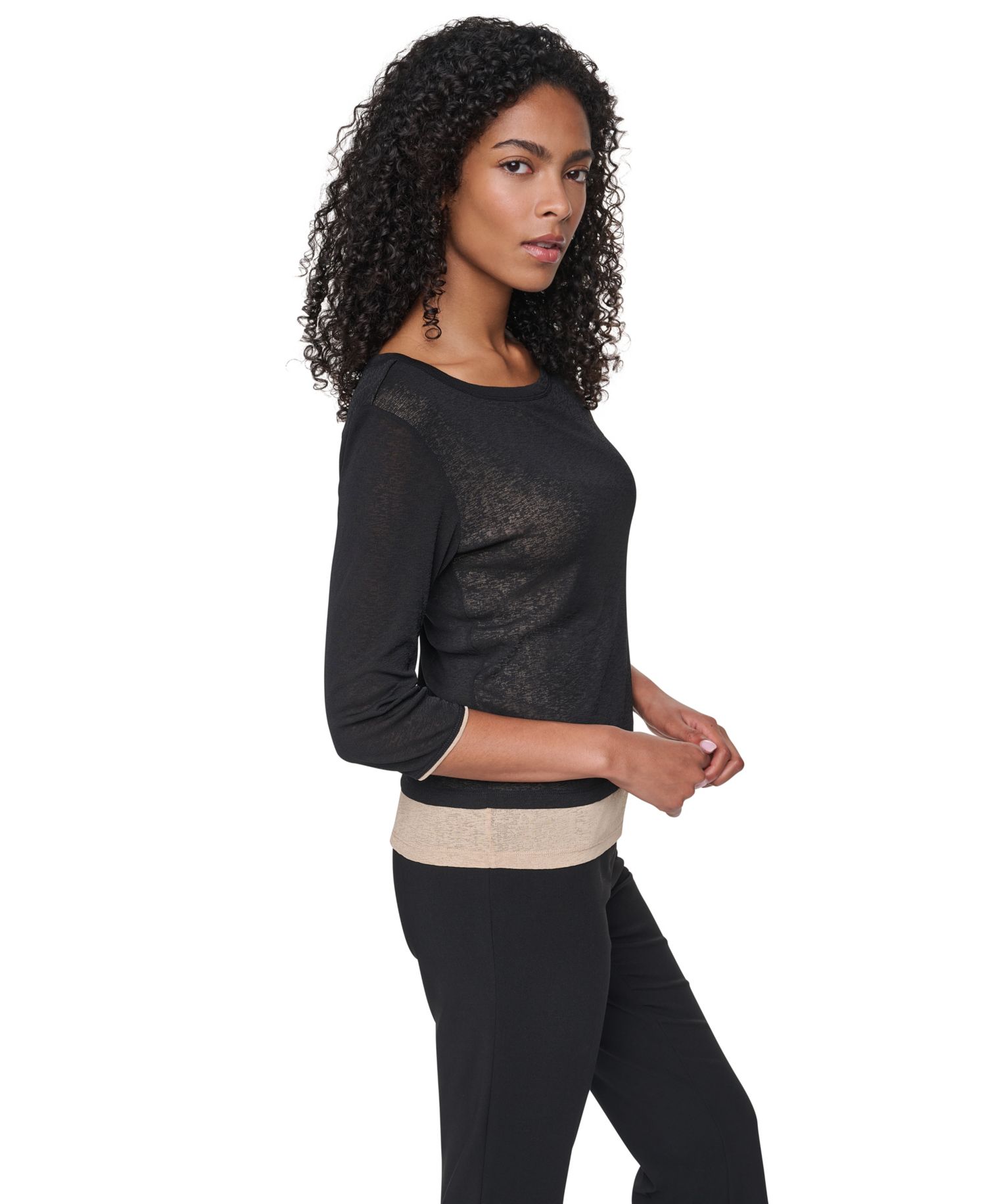 Women's Tissue Knit Scoop Neck 3/4-Sleeve Pullover Sweater