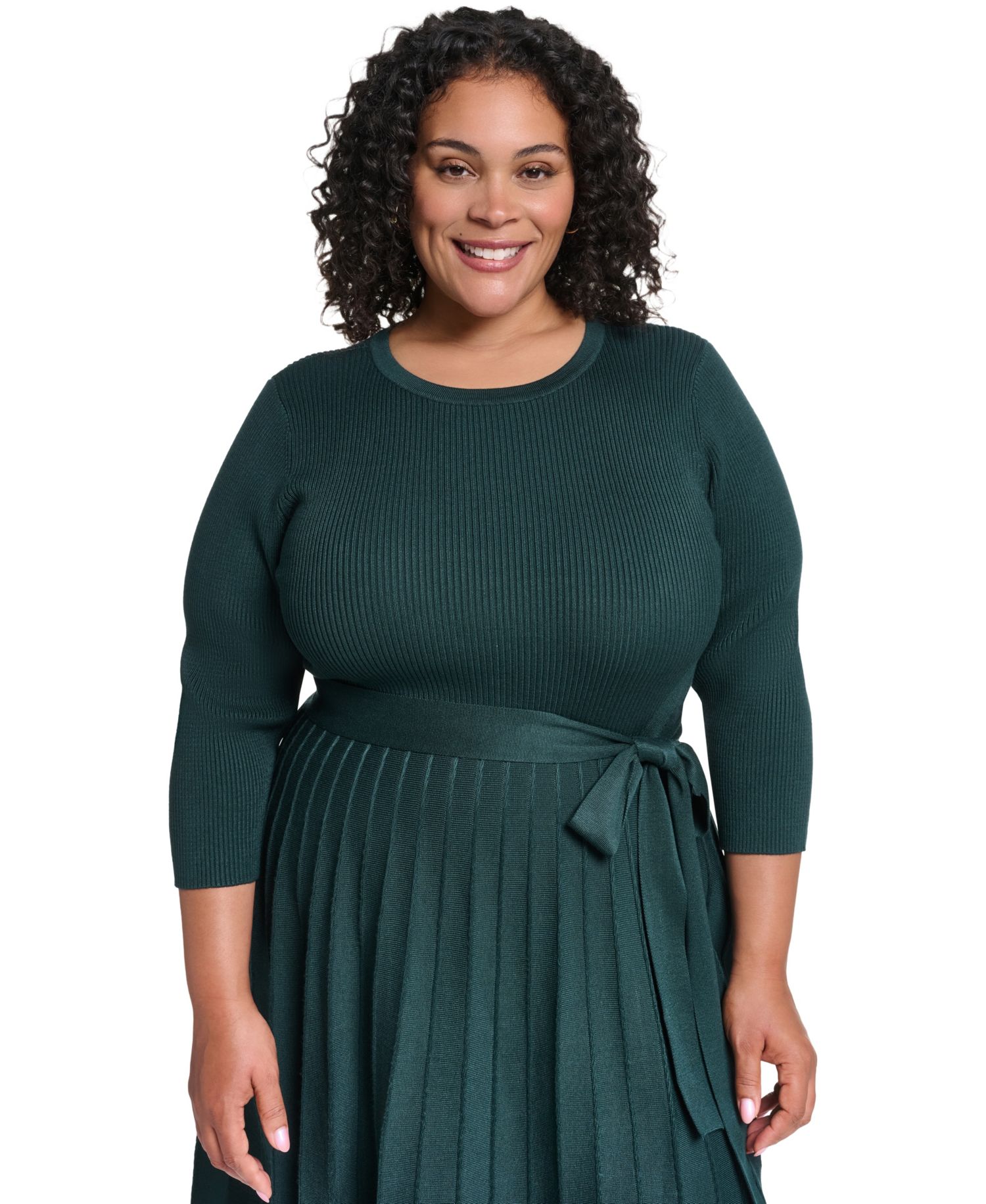 Plus Size Fit & Flare Ribbed-Knit Midi Dress