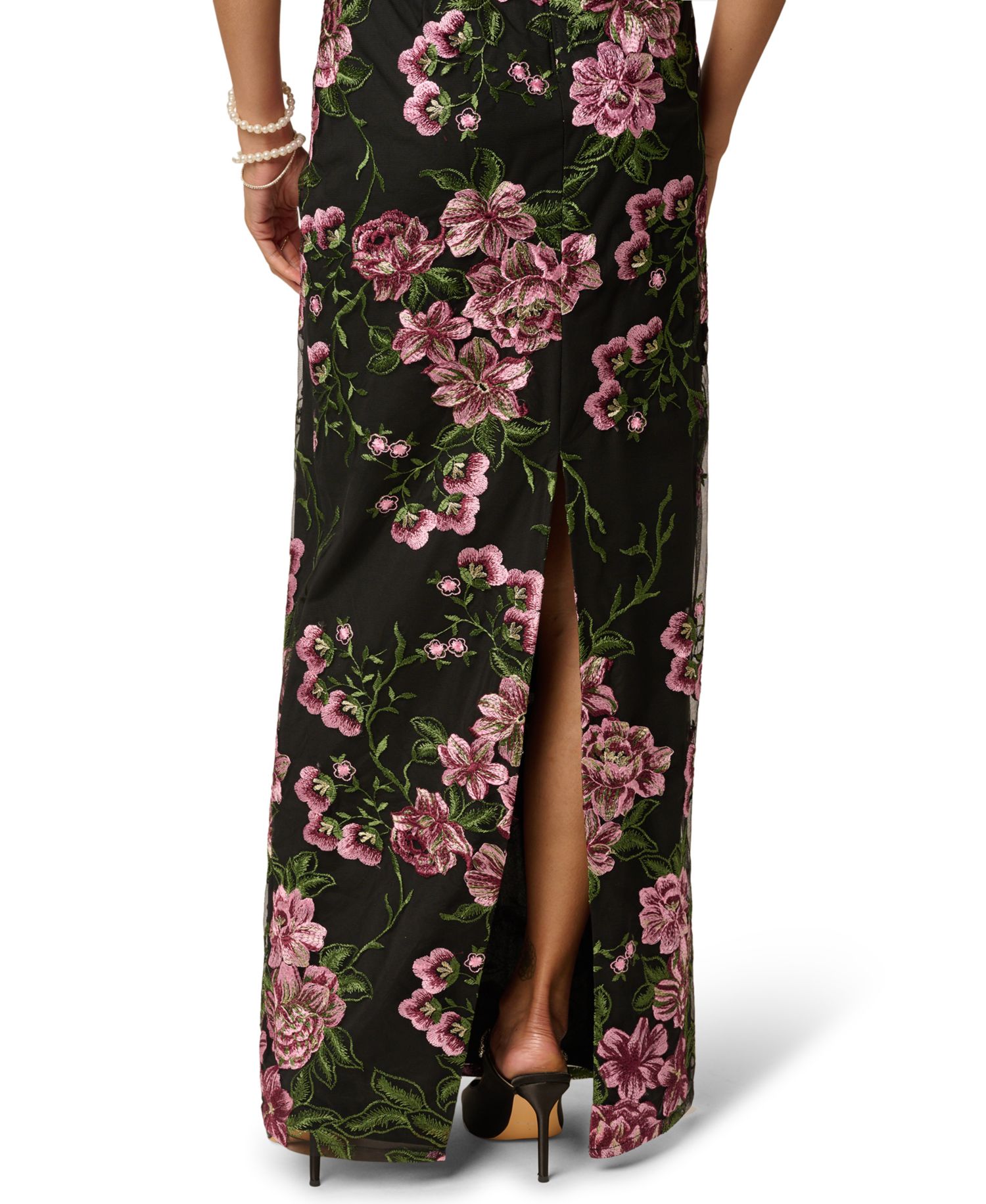 Women's Cascading Floral Column Square-Neck Gown