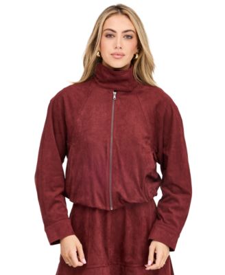 Women's Porter Faux-Suede Bomber Funnel Neck Jacket