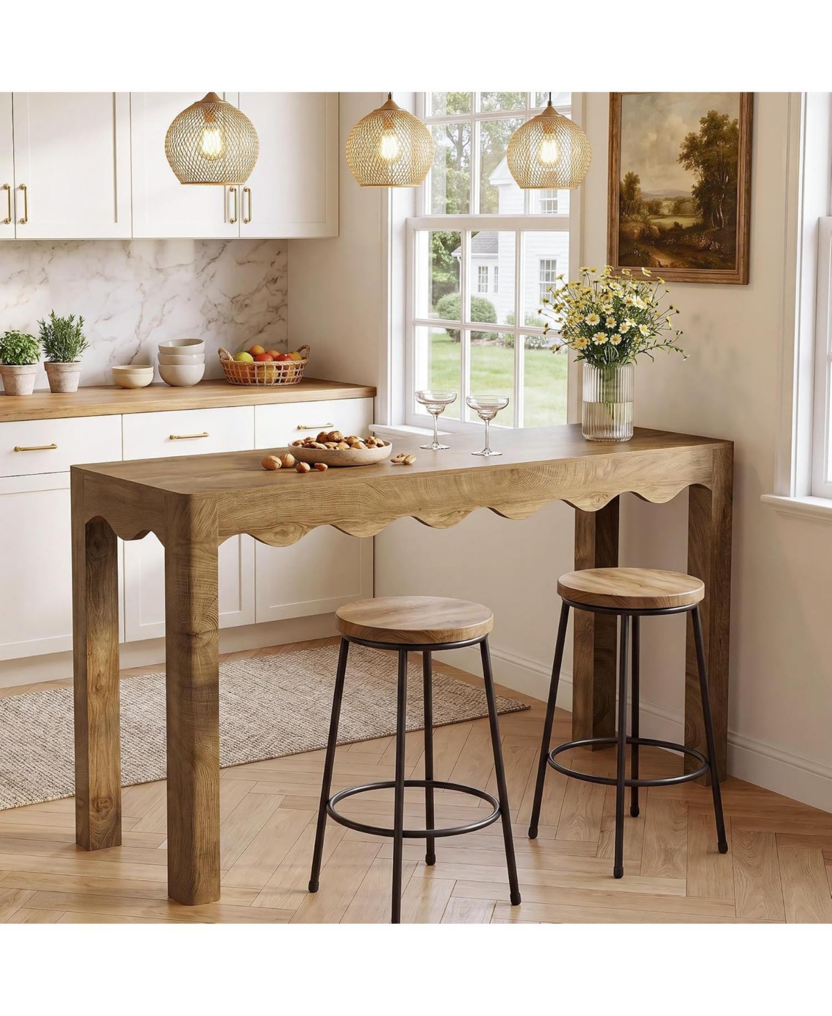 Tribesigns Bar Table, Counter Height Pub Table with Wavy Curved Apron