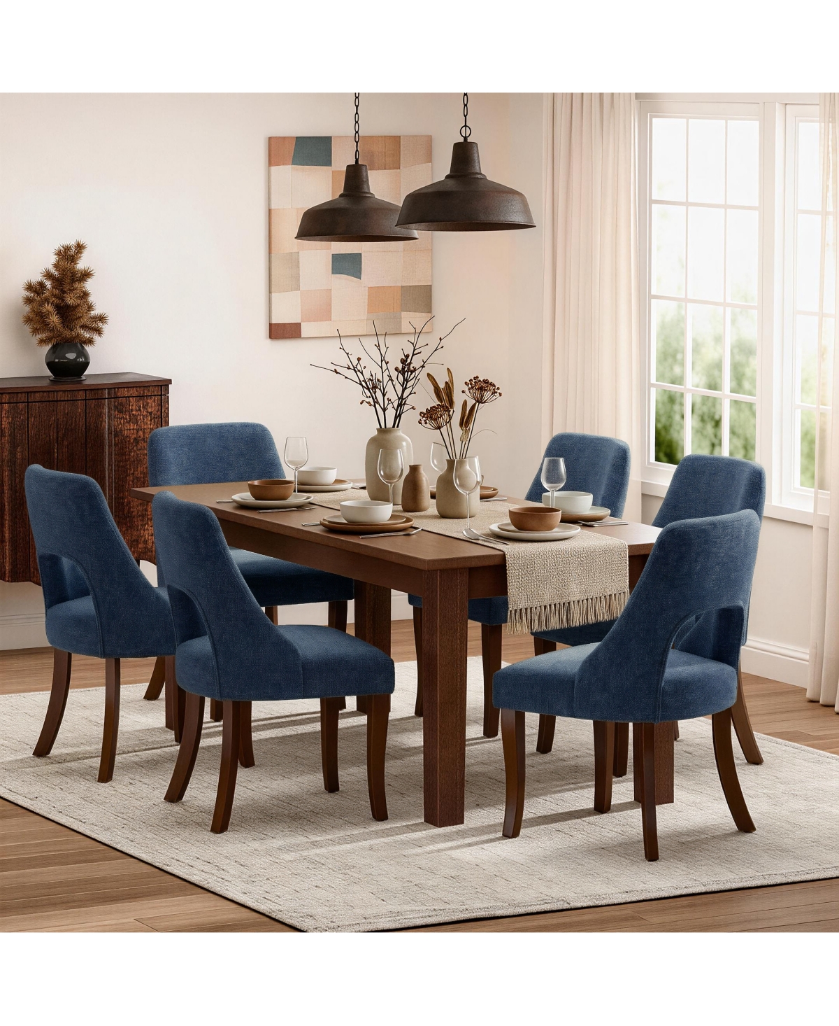 Flynama Set of 2 Chenille Tufted Rubberwood Legs Space-Saving Dining Chairs