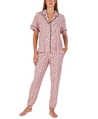Women's Short-Sleeve Notch-Collar Jogger Pajama Set