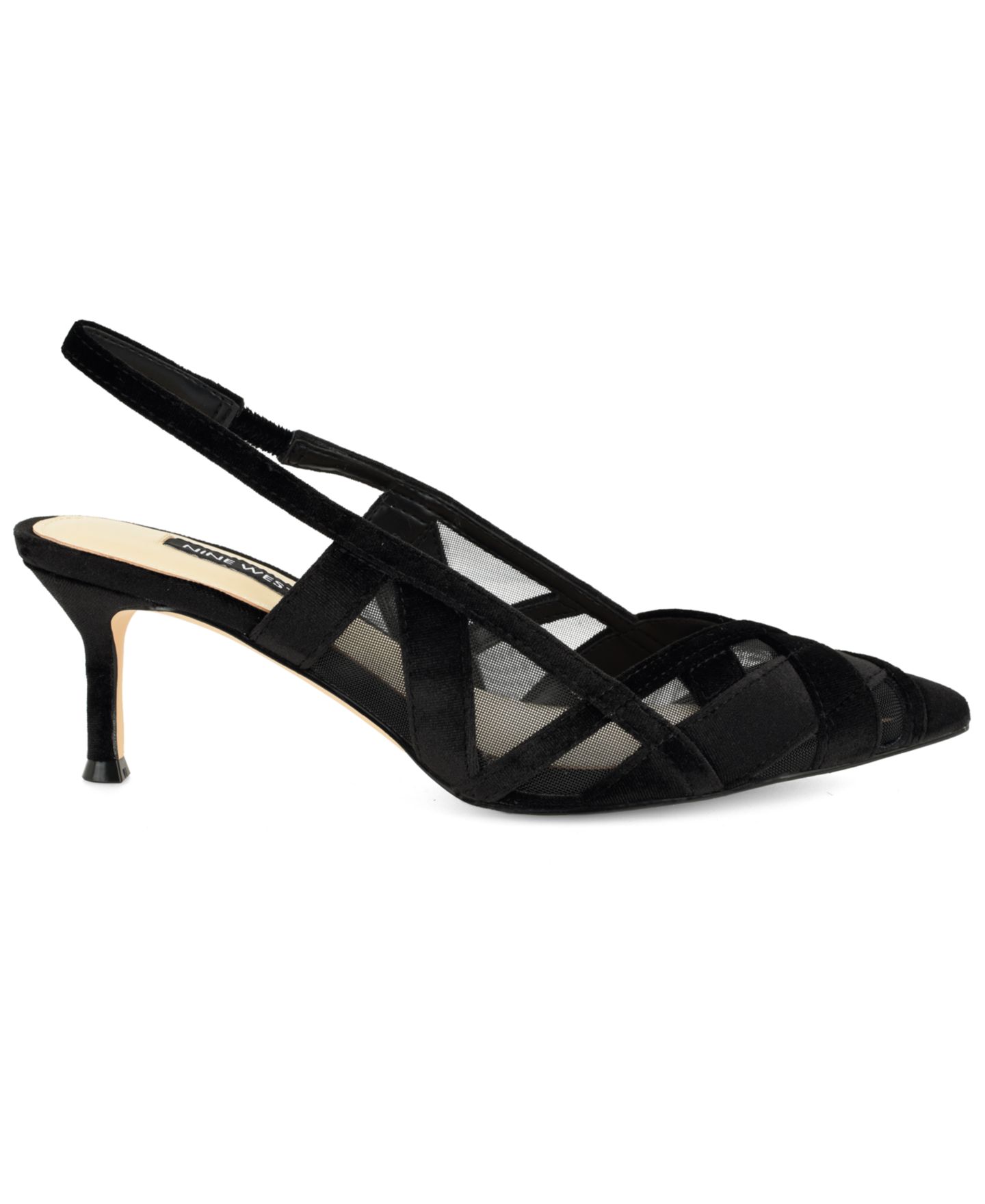 Женские туфли Nine West Ellite Sheer Lattice Slingback Pumps, цвет: Чёрный бархатный — фото 2