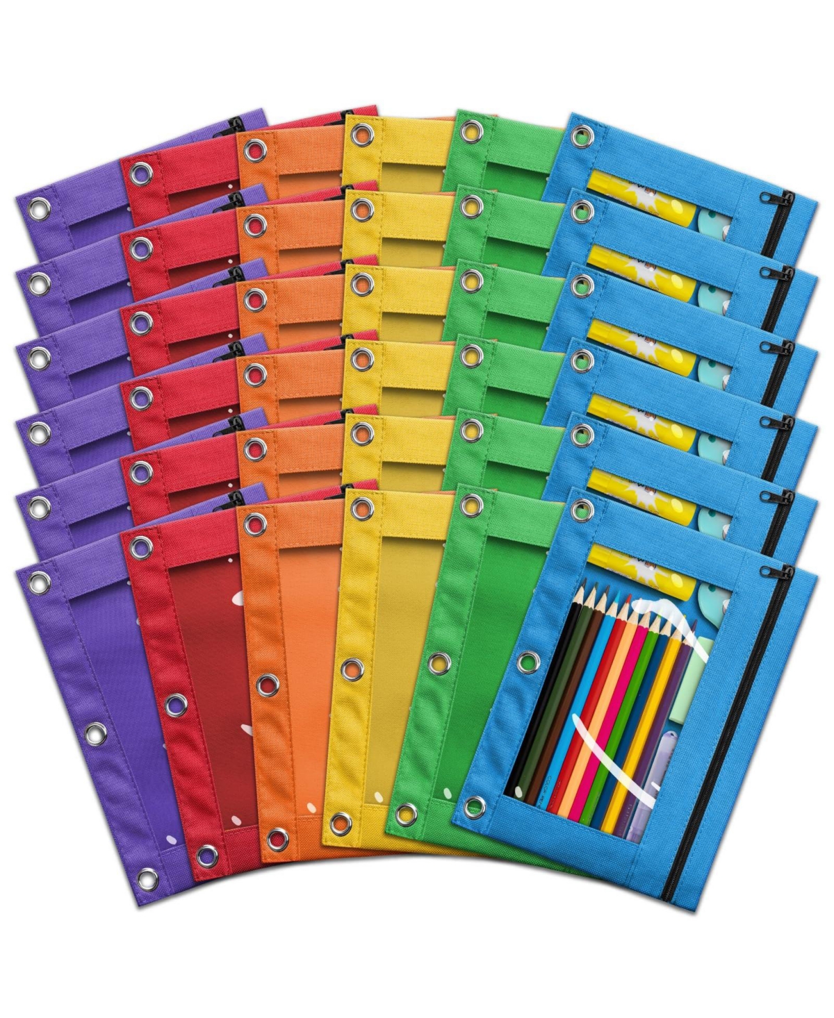 Danrong Pencil Pouch 3 Ring Binder Bulk 36 Pack Zipper Pouches Cloth Holder Window Office School Supplies