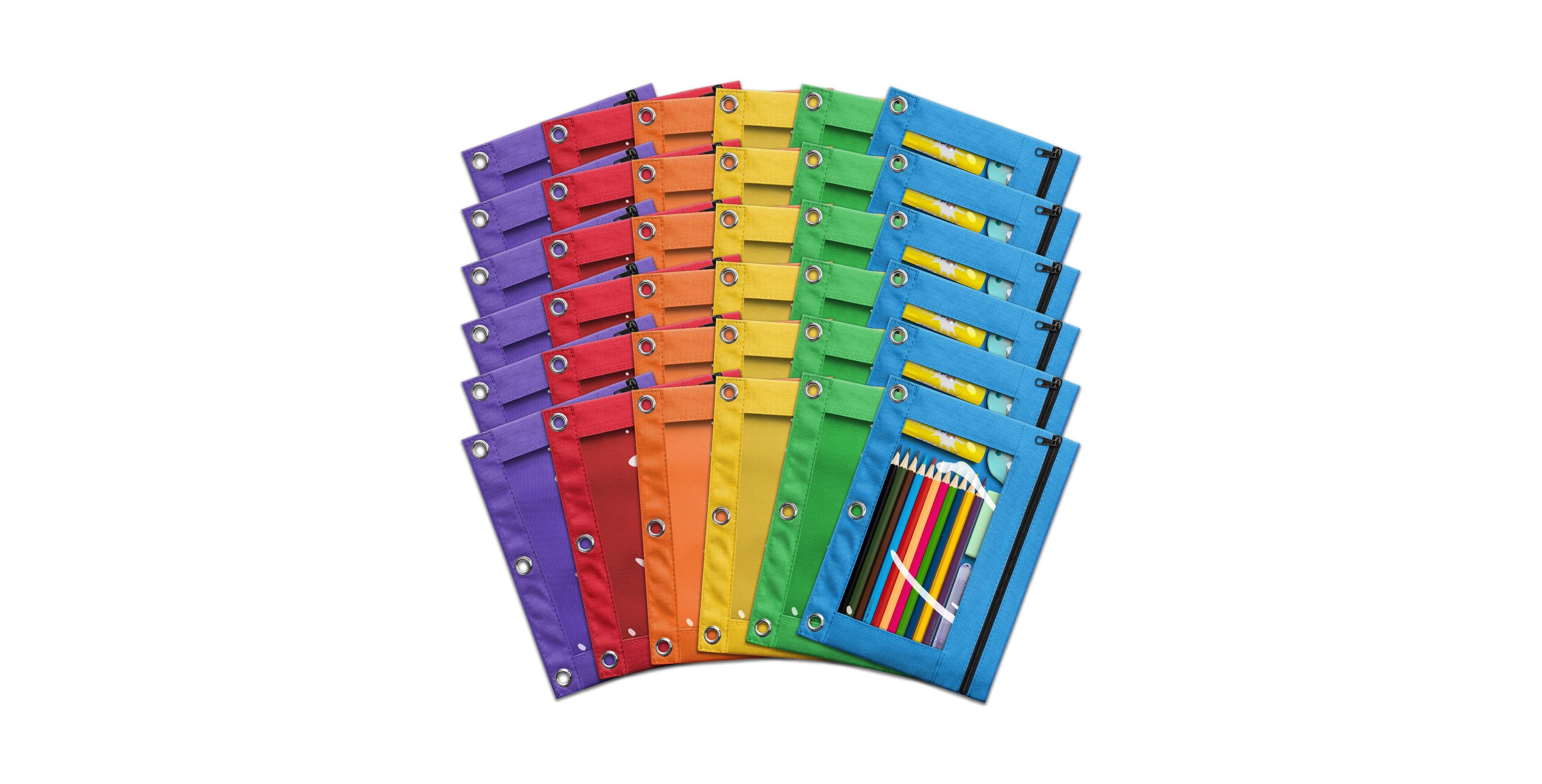 Danrong Pencil Pouch 3 Ring Binder Bulk 36 Pack Zipper Pouches Cloth Holder Window Office School Supplies