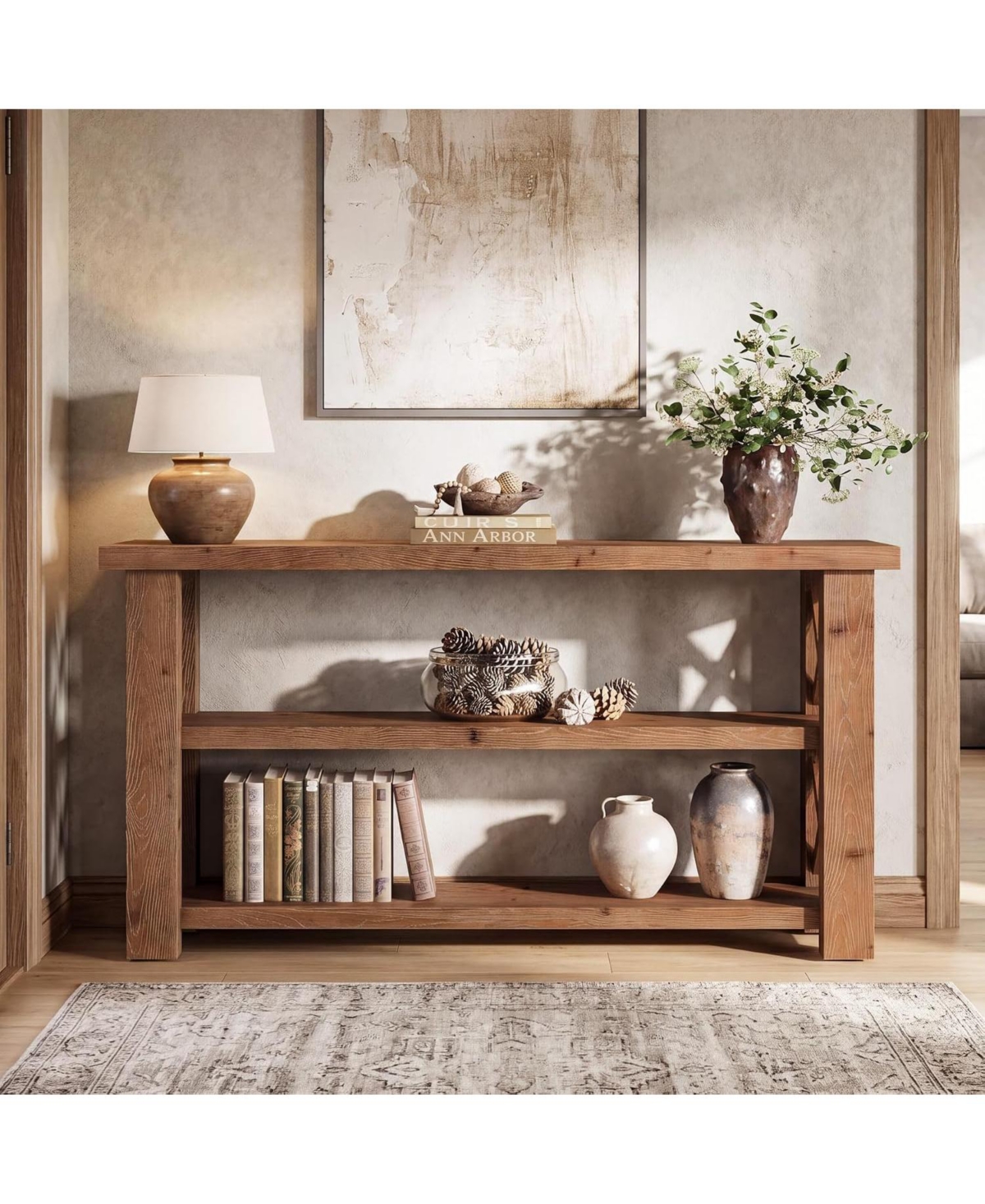 Tribesigns Solid Wood Console Table,63" Sofa Table with X-Shaped Frame