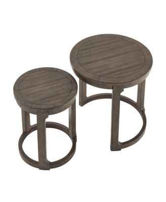 2Piece Solid Wood Round Side Table Set Mid Century Nesting Coffee Table