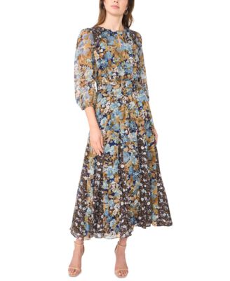 Women's Keyhole Belted Floral Maxi Dress