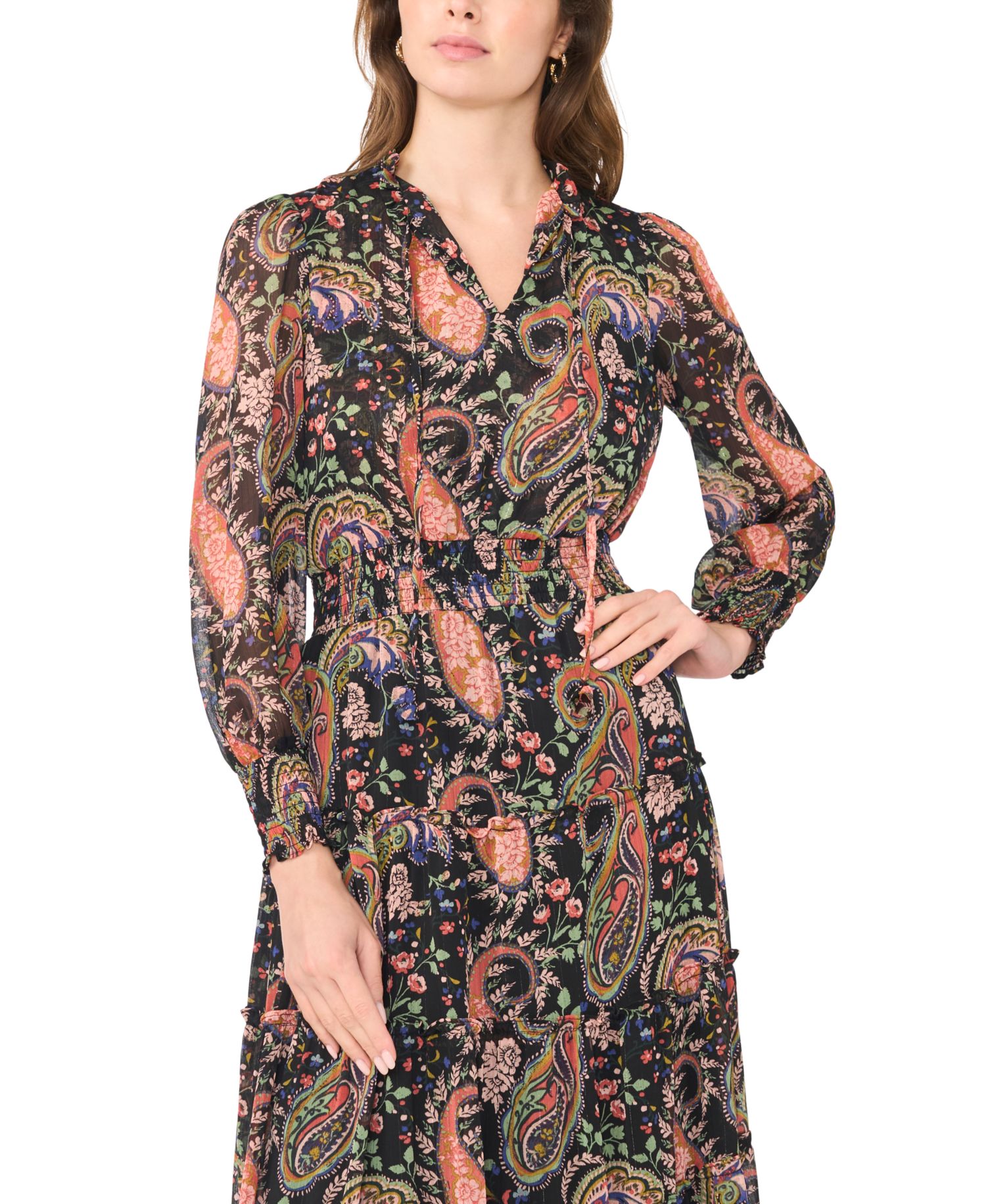 Women's Long-Sleeve Mock-Neck Tiered Maxi Dress