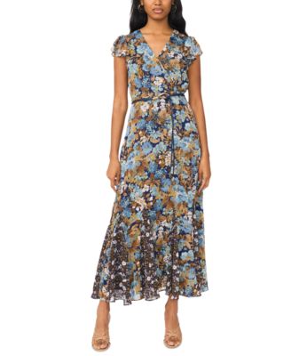 Women's Floral Wrap Short-Sleeve Maxi Dress