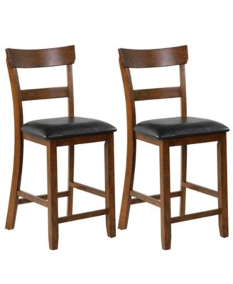 Set of 2 Counter-Height Chairs with Leather Seat and Wood Legs